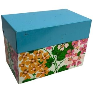Vintage MCM 1960s Ohio Art Tin Metal Litho Geranium Recipe Box Storage Organizer